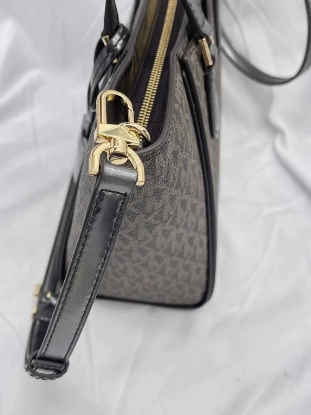 Michael Kors Womens Taryn Small Tote Crossbody Bag Canvas Chocolate - Picture 7 of 12